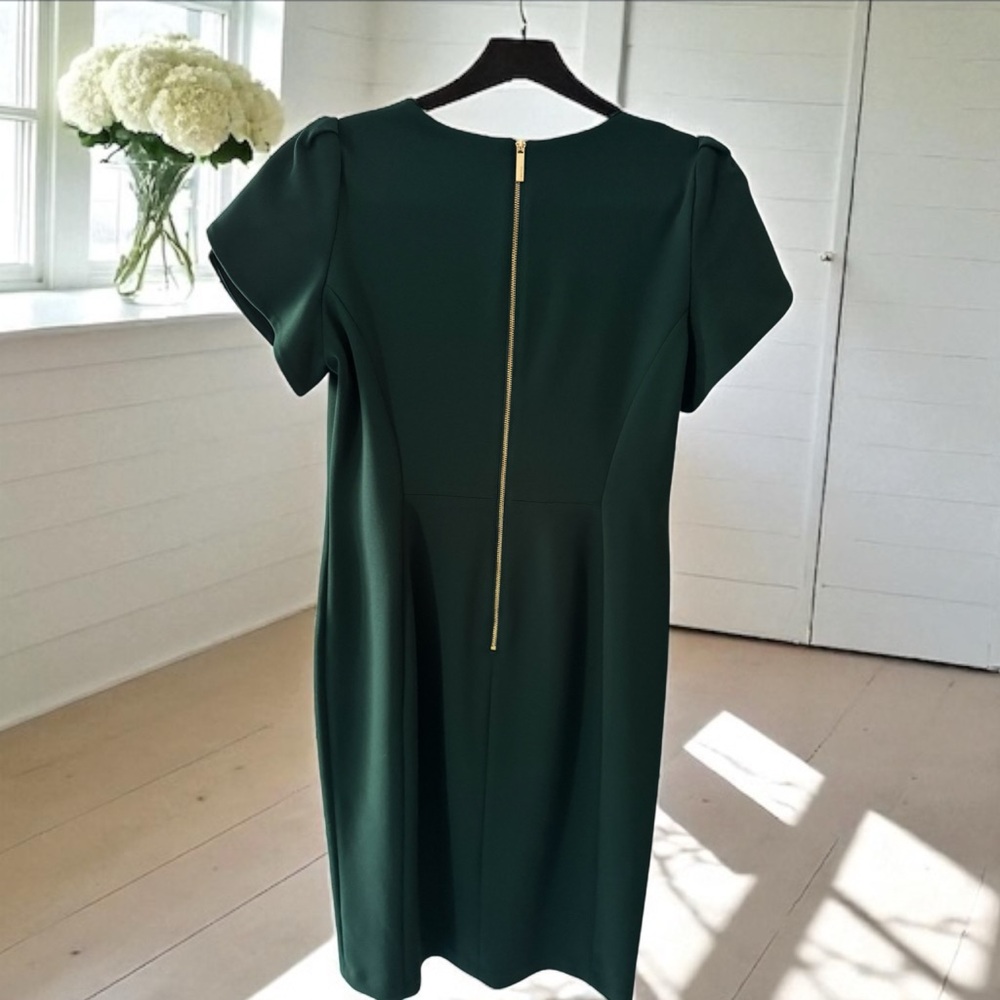 NWOT Calvin Klein Green Tulip Sheath Dress Green with Gold Back Zipper - Picture 4 of 9